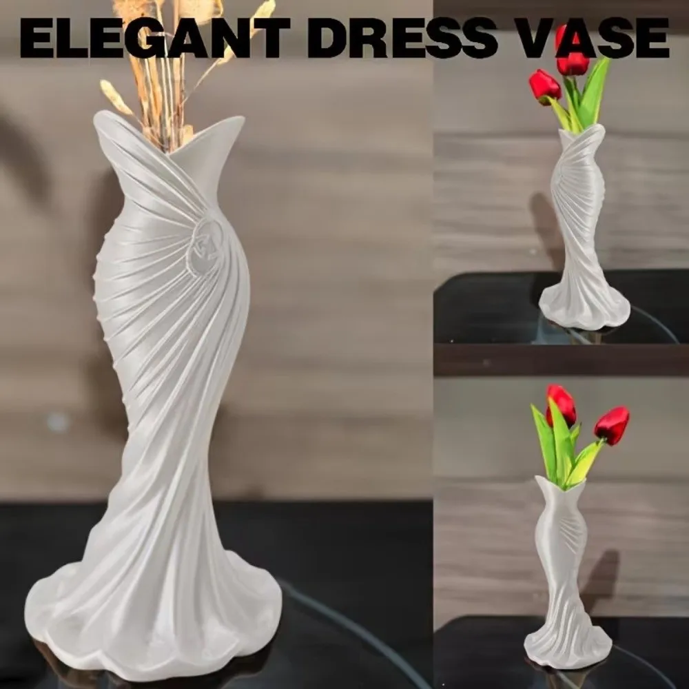 Gown-Shaped 3D Printed Flower Vases Twisted Design Minimalist-Style Elegant Dress Vase Flower Arrangement Decorative Vase