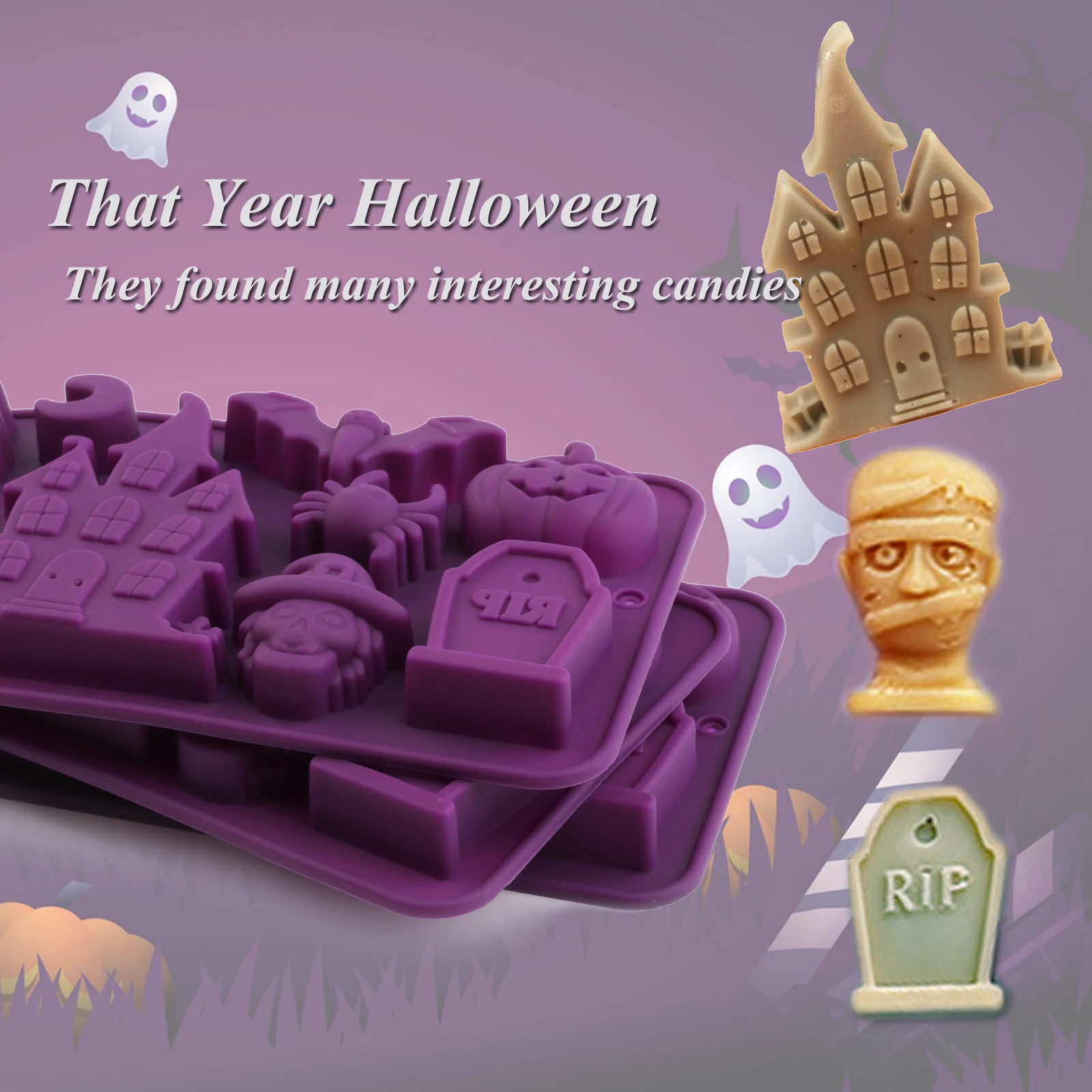 1 Stück Silikon-Halloween-Süßigkeitenform mit Hexenmotiv, Schokoladenform zum Herstellen von Süßigkeiten, Kuchendekoration, Backen von Desserts und Kerzen – Detail 4