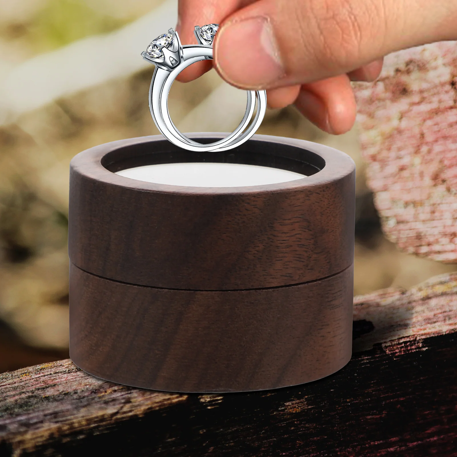 

Wooden Acrylic Velvet Ring Storage Case Small Jewelry Holder Case for Engagement Ring Packing Box Proposal Gifts