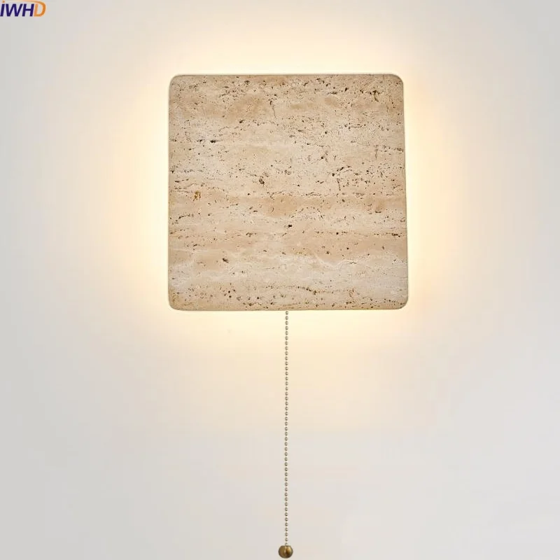

IWHD Wabi Sabi LED Wall Sconce Lights Indoor Yellow Travertine Stone Square Wall Art Lighting Decor Bedside Lamp Wandleuchte