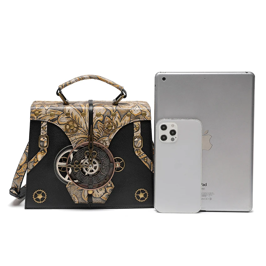 Borsa Steampunk Vintage in vera pelle borsa a tracolla gotica di lusso Ita meccanica medievale donna uomo valigetta moda pelle bovina