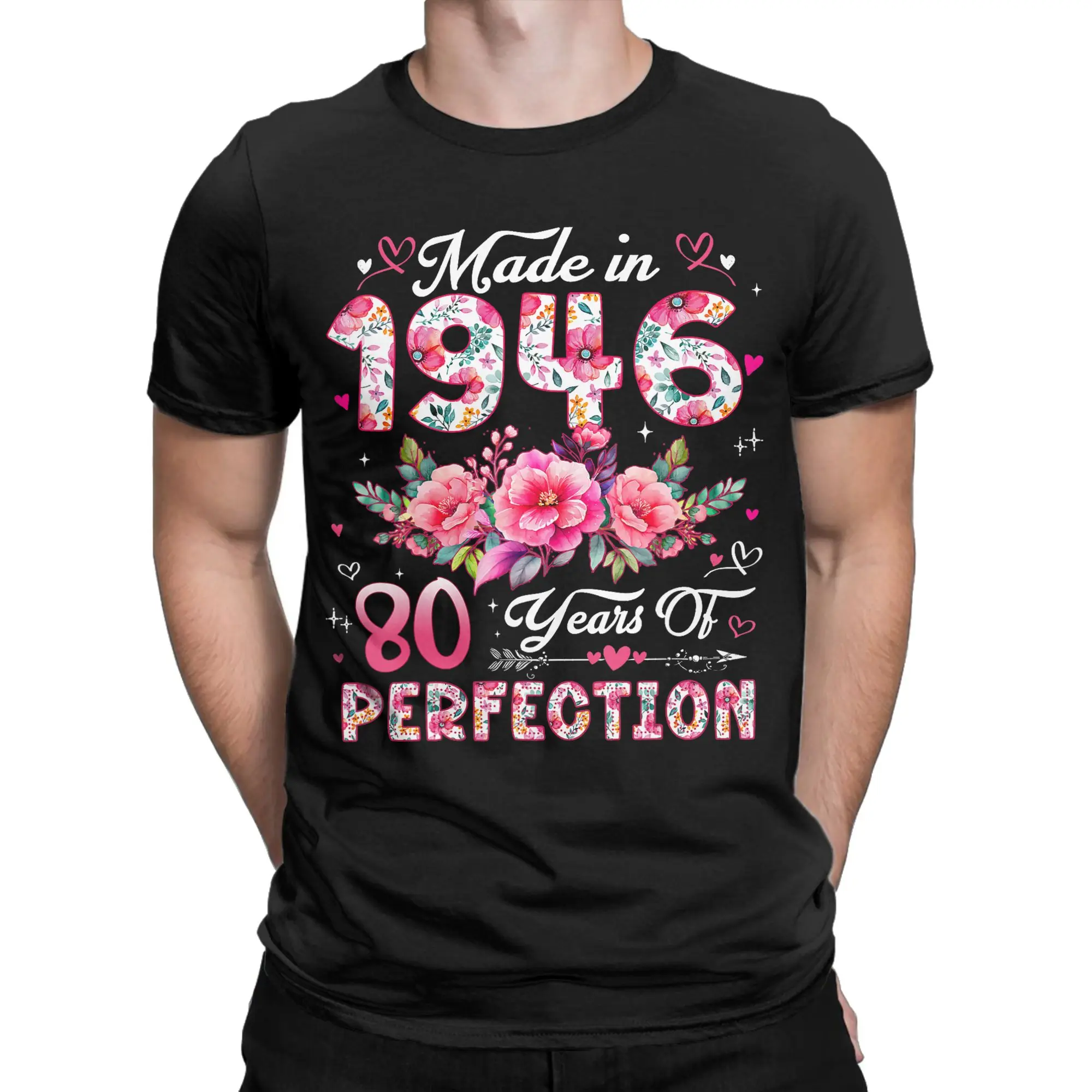 Year Old Made 1946 In  Floral Th Birthday T-Shirt Summer  Popular T Shirts Men's Pure Cotton Comfortable Plus Size Top Tees Tops