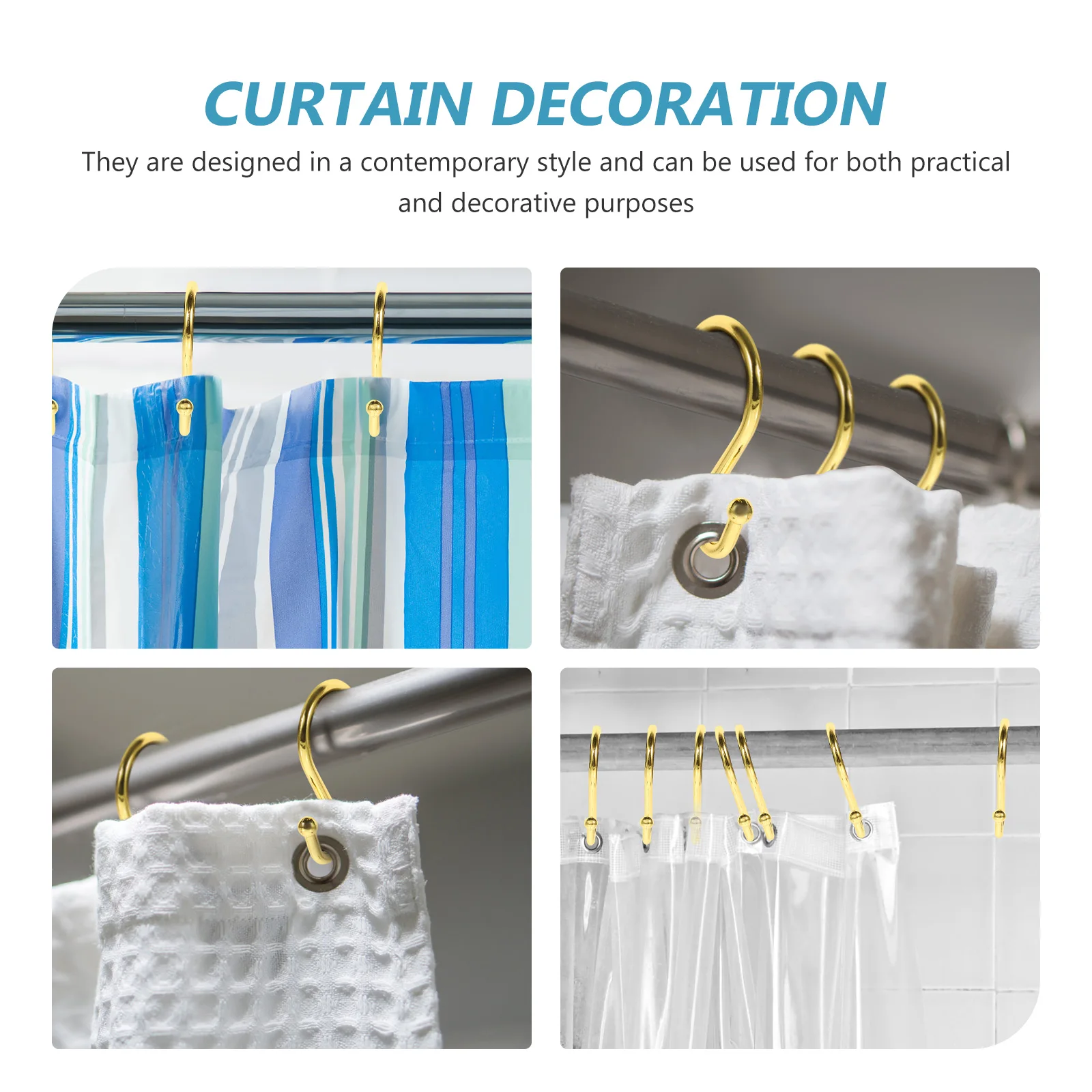 

12Pcs S Shaped Zinc Alloy Shower Curtain Hooks Smooth Sliding Hangers for Bath Shower Curtain Hooks S Shaped Rings