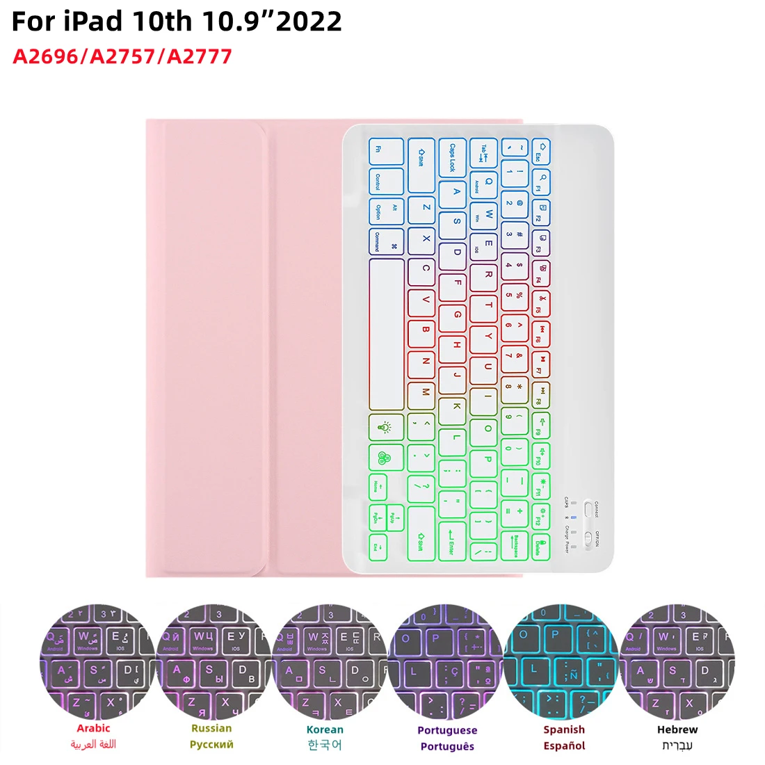 For iPad 10th Generation Case RGB Keyboard Mouse Rainbow Backlight Korean Spanish Arabic Magic Portuguese Keyboard Funda