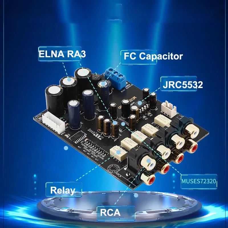 Muses72320 JRC5532DD HiFi Preamplifier Stereo Input Switcher Audio Preamp Volume Control PreAMP