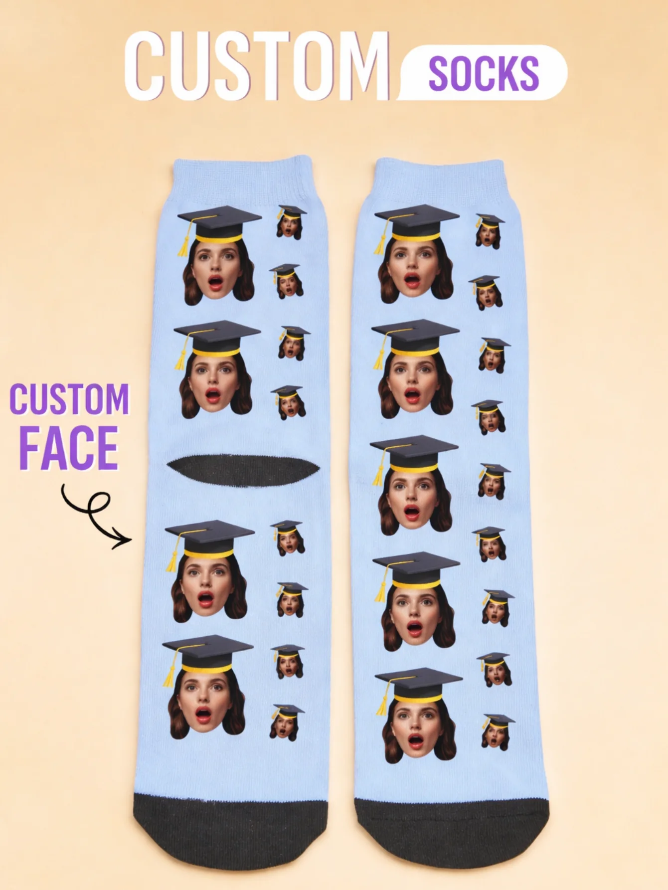 Custom Photo Socks Graduation Personalized Face Socks Graduation Cap Printed Socks Two Sizes Available Graduation Gift