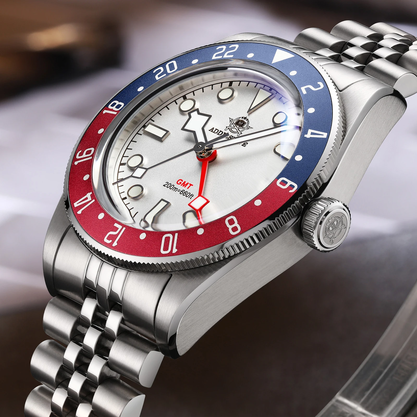 ADDIESDIVE Mens GMT Watches Luxury Stainless Steel Casual Quartz Watch Men Sport 200MM Waterproof Wristwatches Relogio Masculino