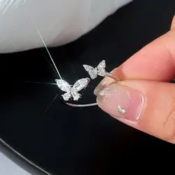 Luxury Sliver Color Zircon Butterfly Open for Women Exaggerated Personality Adjustable Finger Wedding Jewelry Party