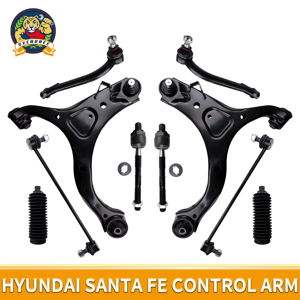 Svenubee 10Pcs Front Lower Control Arms with Ball Joints Tie Rod Boots for Hyundai Santa Fe 2007 2008 2009 2010 2011 2012 2013