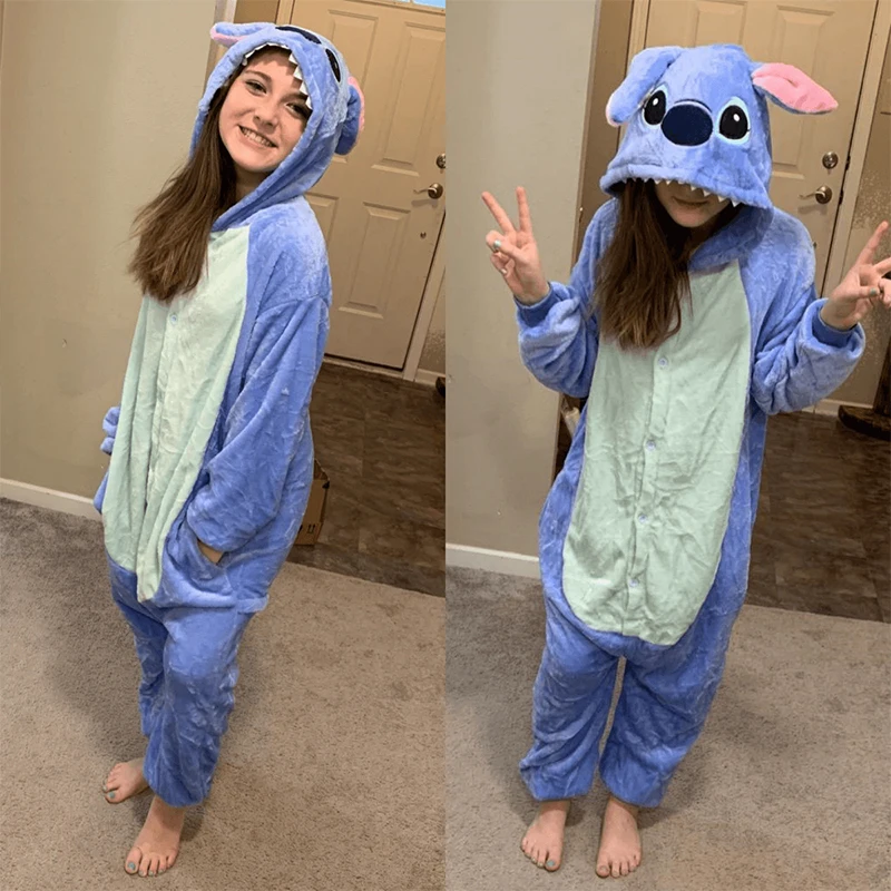 Disney Stitch Costumes Women Stitch Cosplay Jumpsuit for Adults Cute Hooded Pajamas Onesie Halloween Costumes Women Men