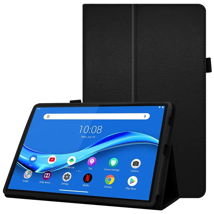 

For Lenovo Tab M10 Plus TB-X606F PU Leather Case Shockproof Flip Tablet Cover with Stand Elastic Pencil Holder - Black