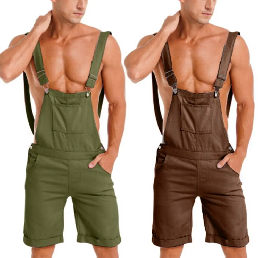 Cozy Summer Casual Romper Suspender Pants Sleeveless Overall Shorts Cargo Romper Shorts Casual Sport Pants Men Garment