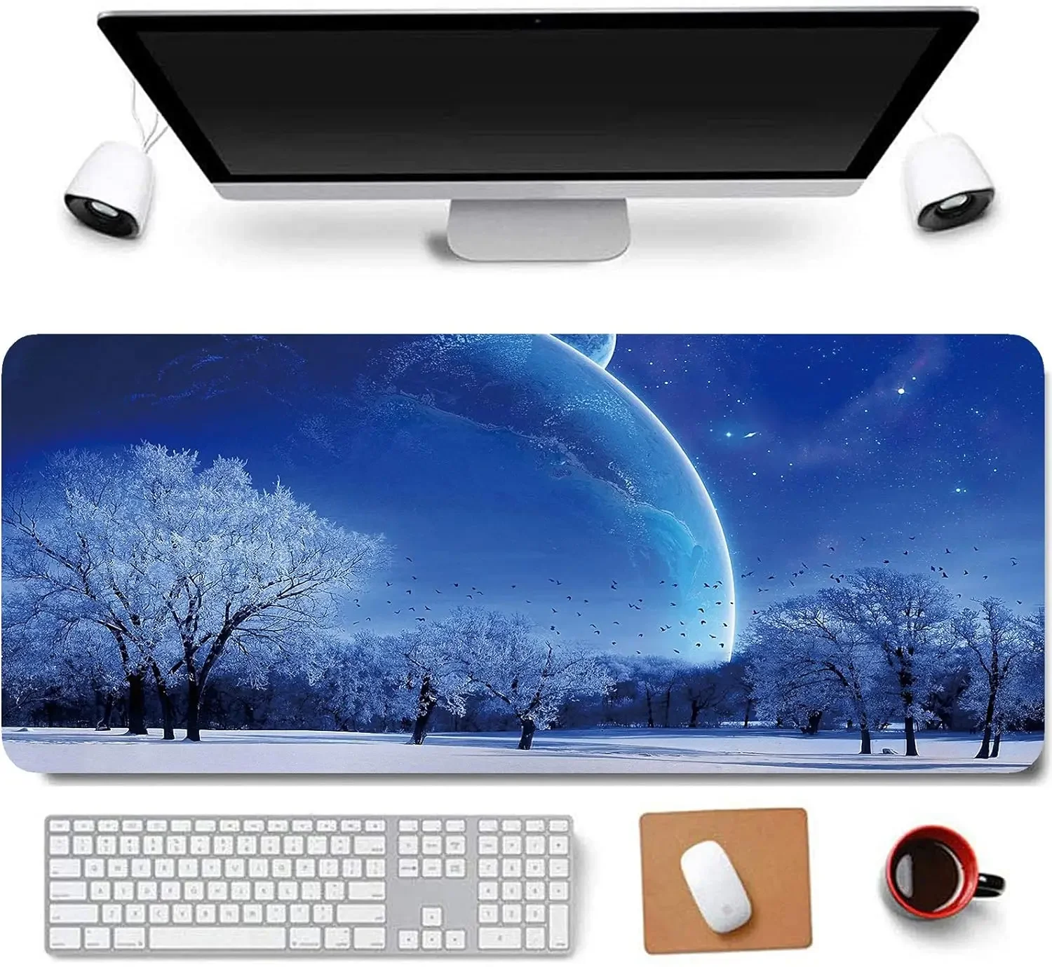

blue Mausepad Snowy night Desk Mat Gaming Mat Pad on The Table Office Gamer Accessories Keyboard Mats XL Mouse Pad Mouse Carpet