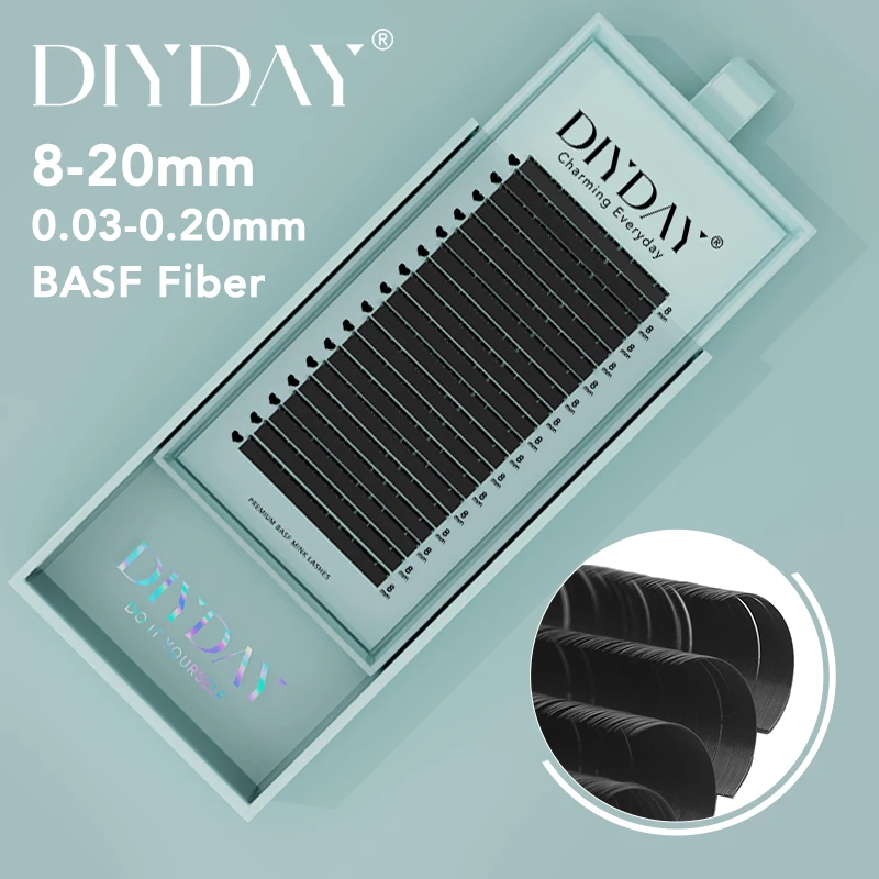 DIYDAY 16 filas de pestañas clásicas individuales, postizas naturales de mink, curvatura B C CC D DD, suministros para extensión de pestañas