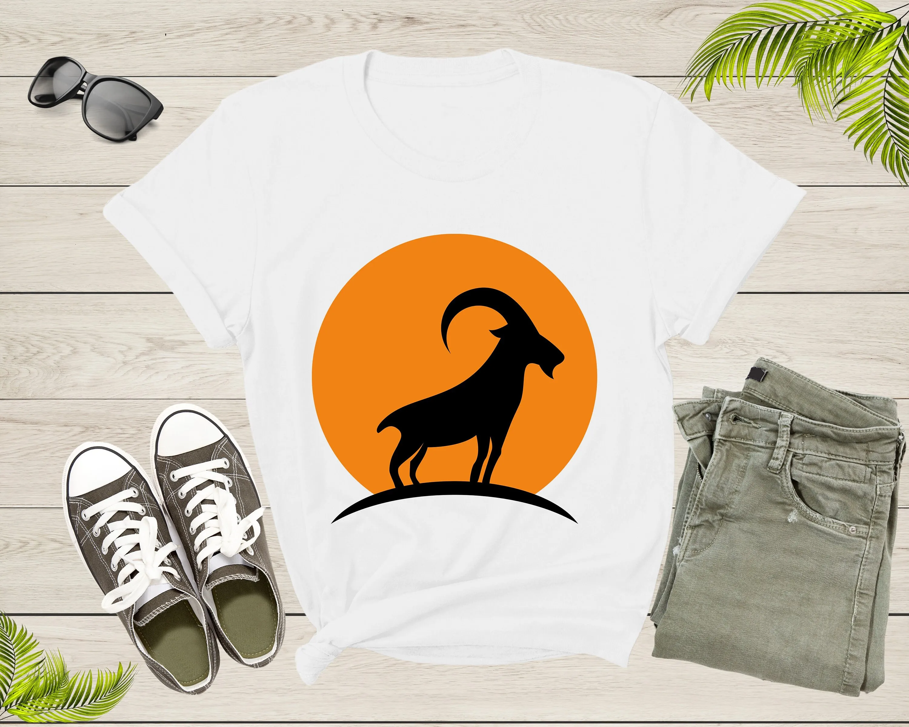 Cool Wild Goat Animal Horn Sunset Silhouette Capricorn T Shirt Lover Farm Life