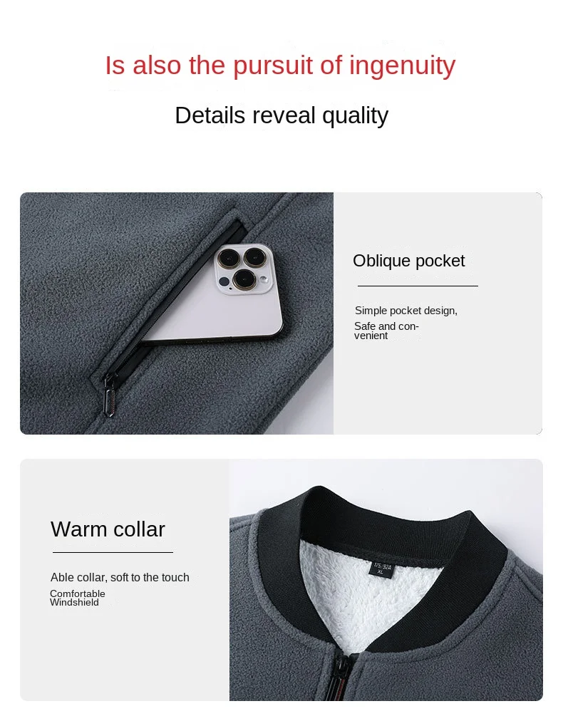 Herren Winterweste, ärmellos, Stehkragen, einfarbig, Fleece, dick, warm halten, Übergröße, Nackenschutz, Winterweste für den Alltag – Detail 5
