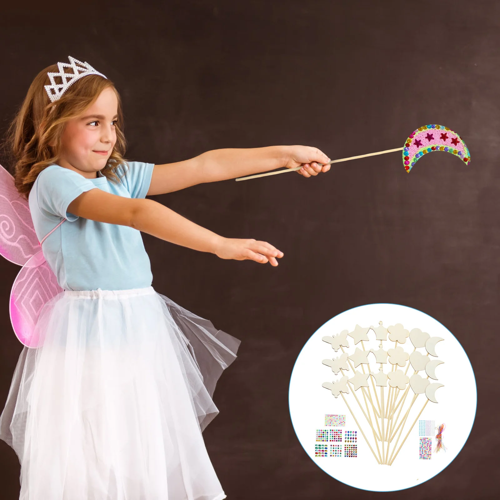

1Set Set DIY Wooden Fairy Sticks Party Prop Kids Princess Birthday Cosplay Supplies Princess Fairy Wands Kit