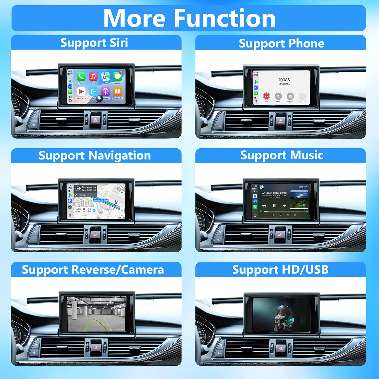 واجهة أوتوماتيكية CarPlay اللاسلكية لنظام أودي A6 A7 S6 S7 2012-2016 HN مع وظائف تشغيل السيارة بمرآة وصلة AirPlay #4