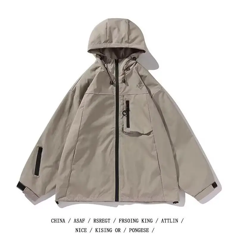 

Мужская ветрозащитная куртка для активного отдыха, весна-осень, для альпинизма и работы, свободного кроя, из полиэстера, с длинными рукавами, на молнии, с капюшоном