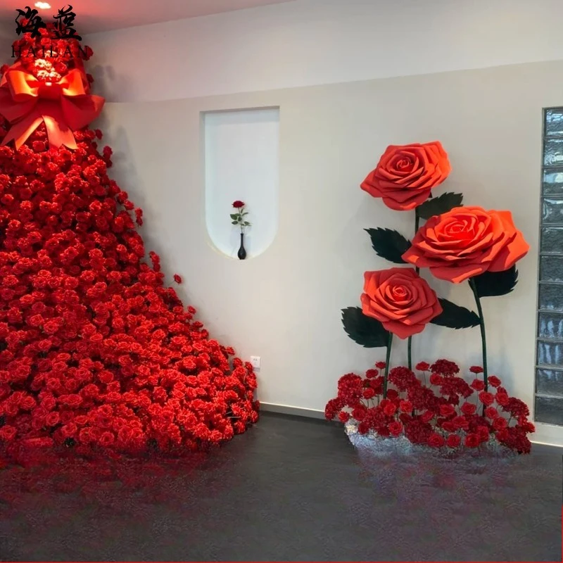 

Rose waterfall artificial flower outdoor shooting clock in the hotel lobby decoration