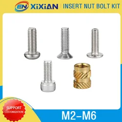 M2-M6 Set di viti per dadi inerti filettate in rame bullone in acciaio inossidabile zigrinato inserti Hot Melt incorporati dado inserimento Kit di dadi per Notebook