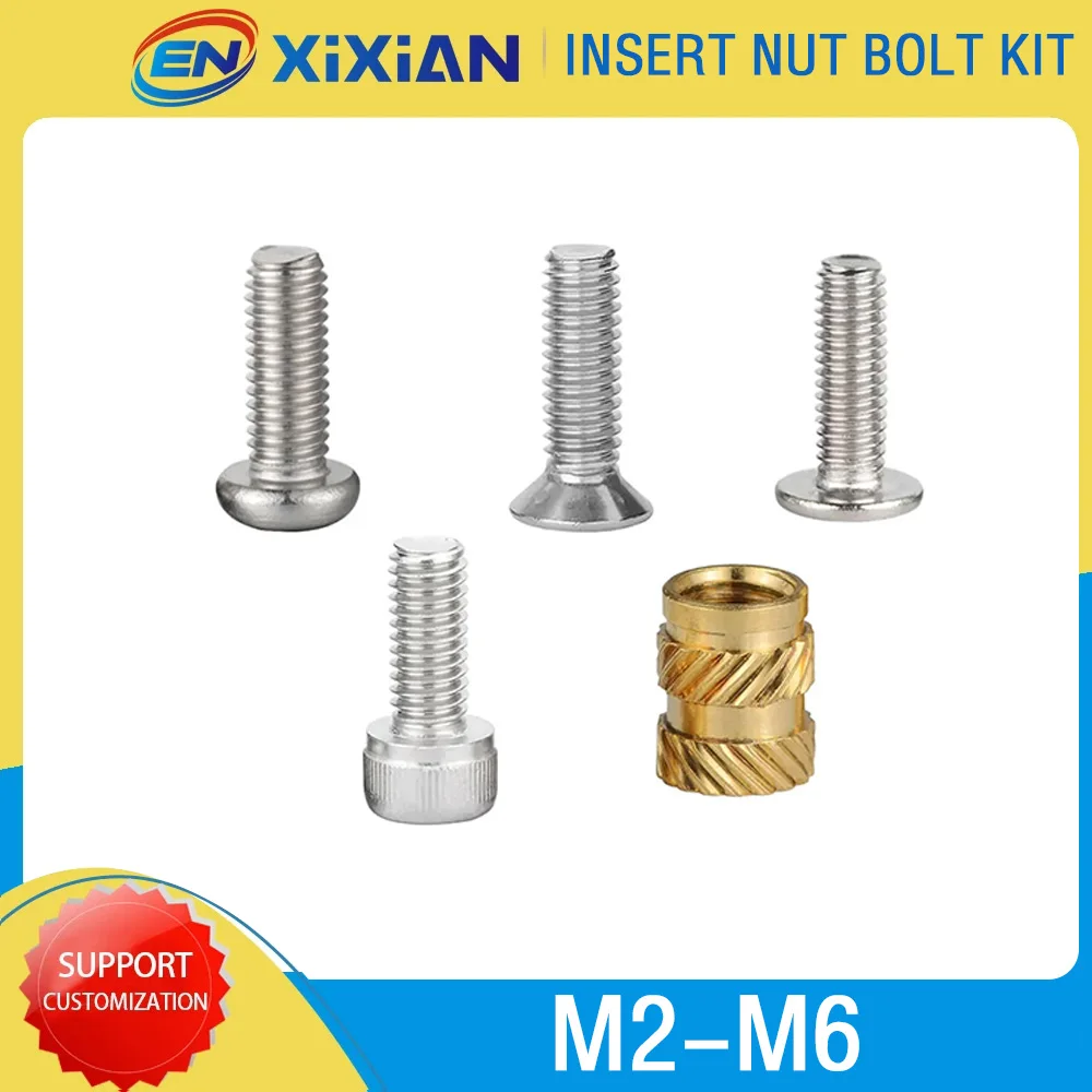 M2-M6 Copper Threaded Inert Nut Screw Set Stainless Steel Bolt Knurled Embedded Hot Melt Inserts Nut Insertion Notebook Nuts Kit