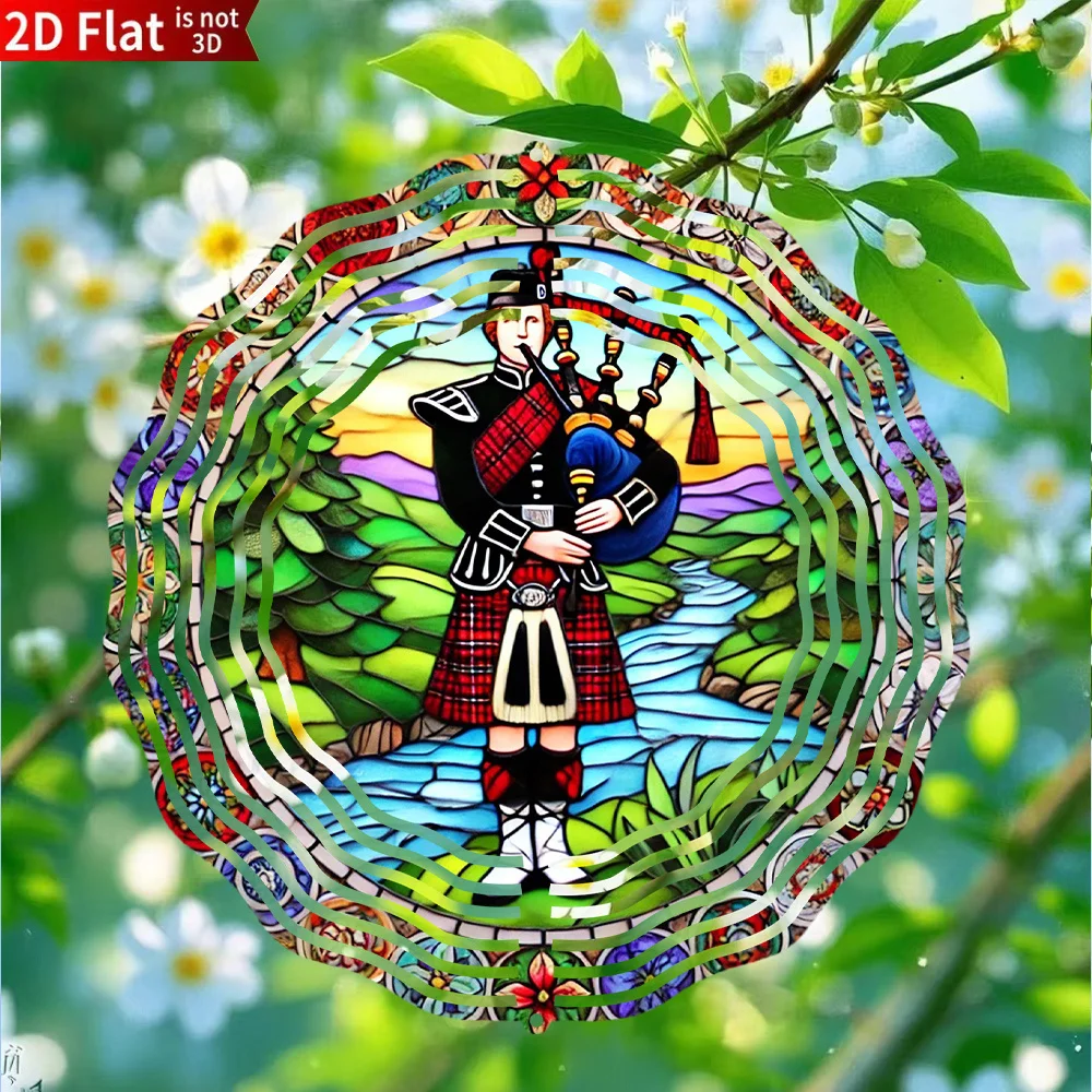 CIFBUY Scottish Bagpipe Wind Chime Metal Spinning Hook For Window Yard Porch Unique Decor Gift Outdoor Hanging Ornament Accessor