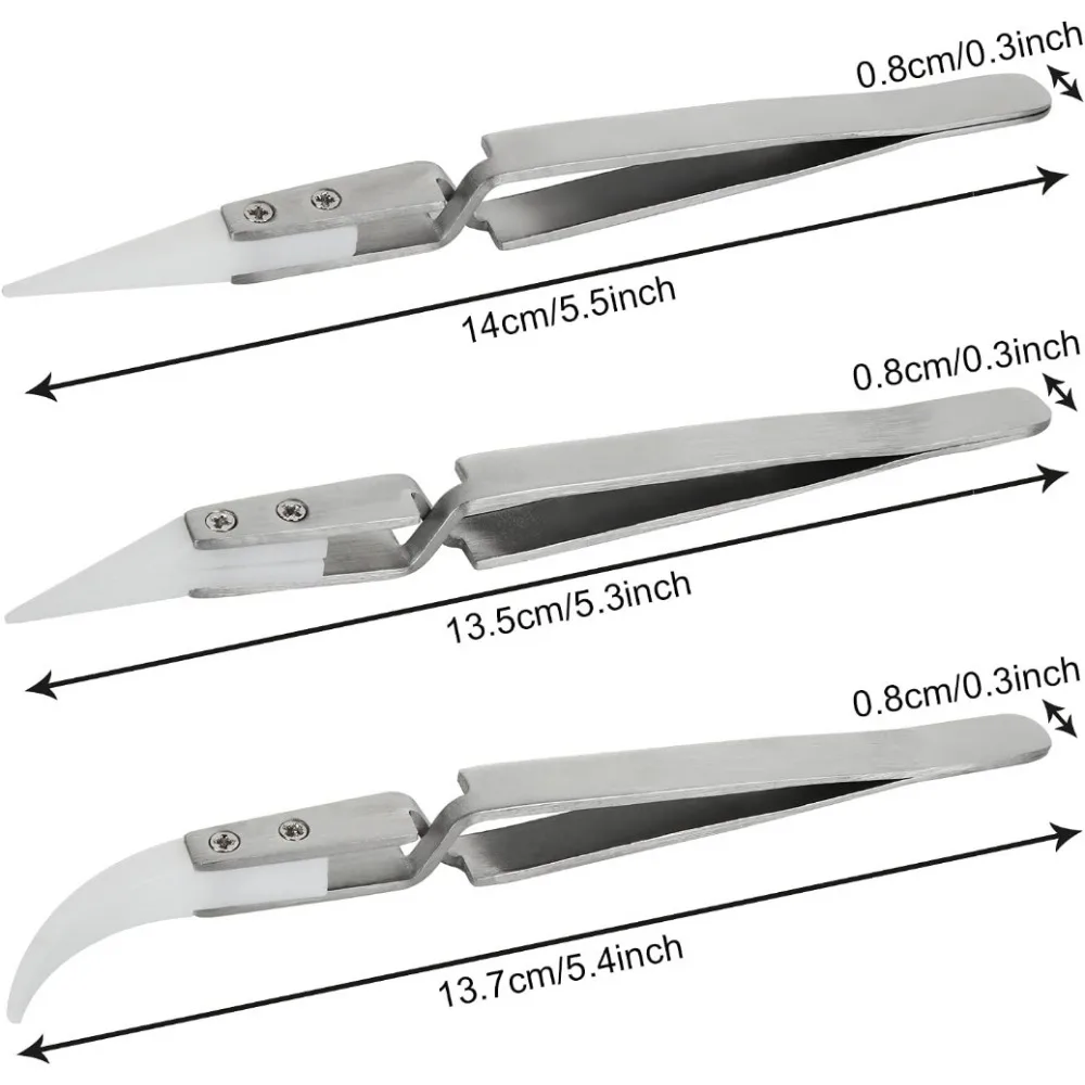 5/3/1pcs Ceramic Tweezer for Solder Stainless Steel Anti-Static Reverse Acid Resistant Electron Precision Chuck Ceramic Tweezers image 2