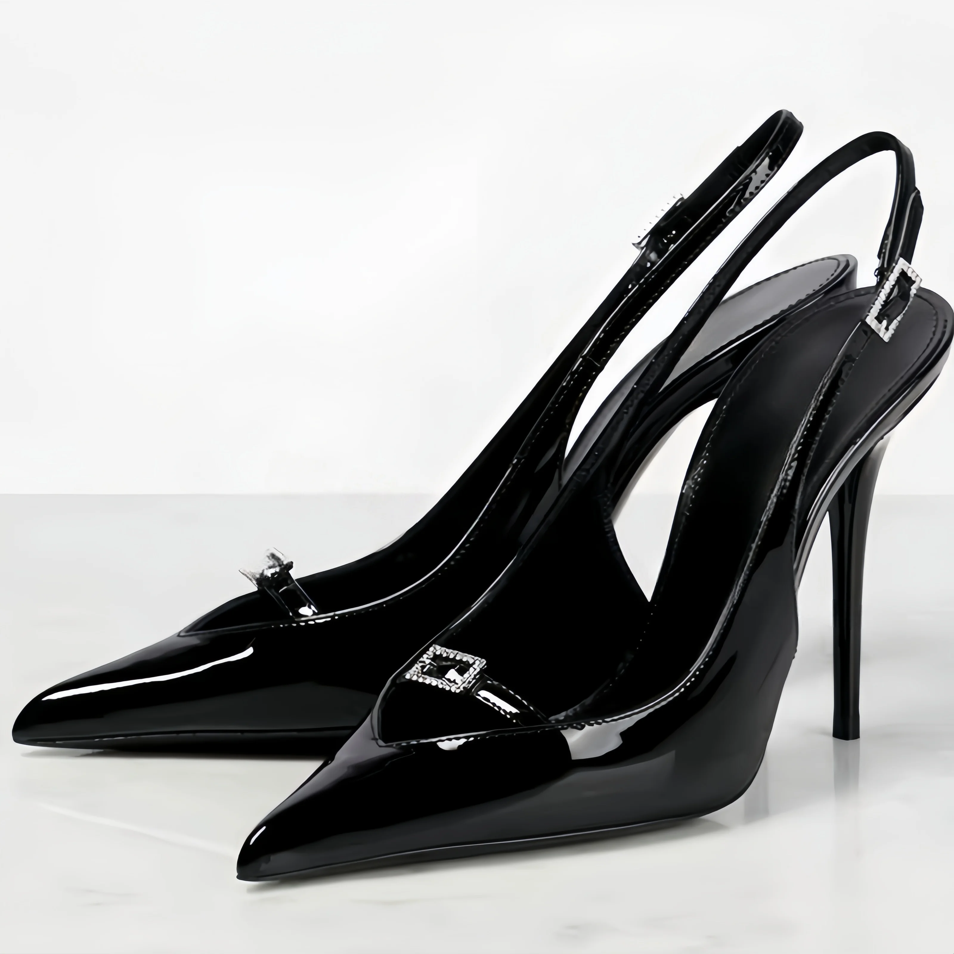 

Summer New Fashion Designer Brand Shallow Shoes Back Buckle Strap Sexy Pumps Casual Sandals Pointed Metal buckle Hollow Heels