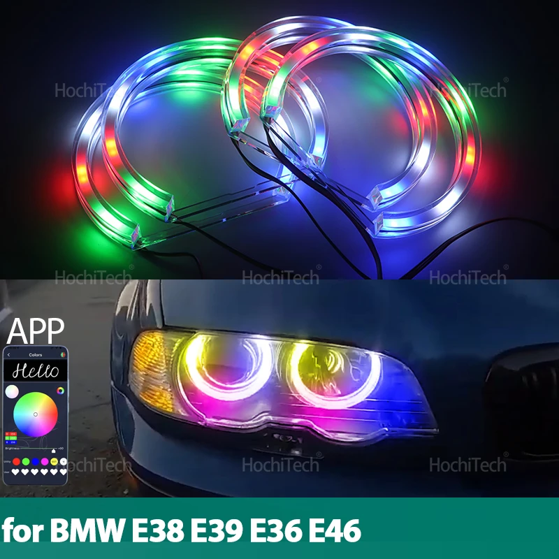 

For BMW 3 5 7 Series E46 M3 E38 E39 E36 RGB DTM style App control with turn signal Dynamic LED Angel Eyes Ring Lamp DRL