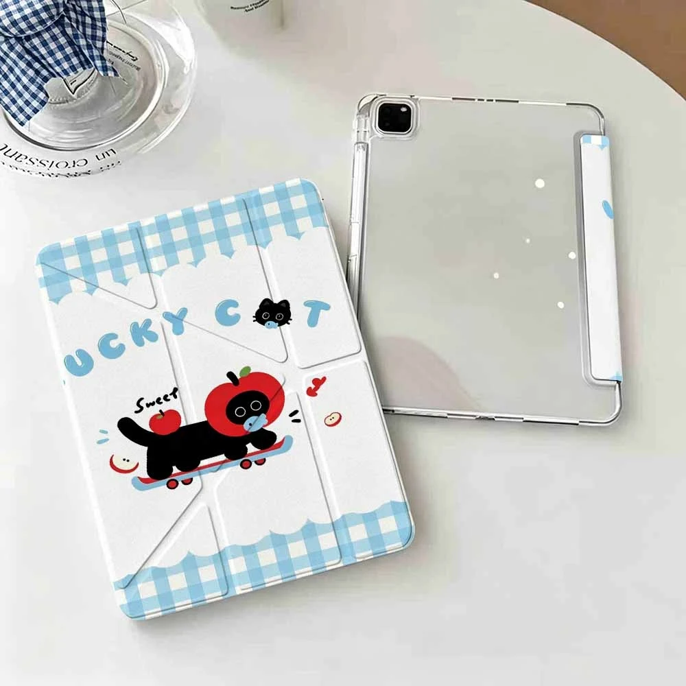 Lucky Cat Sweet For iPad mini Air Pro 13 12.9 11 10.9 10.5 10.2 9.7 8.3 7.9 inch 5 6 7 8 th Transparent Pen slot Tablet Case