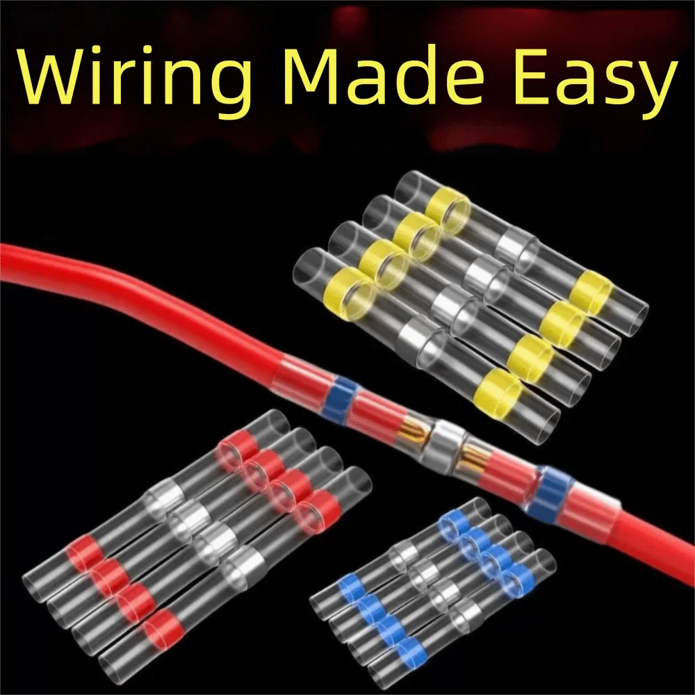 50/100Pcs Waterproof Heat Shrink Solder Sleeves Insulated Thickening Solder Ring Wire Crimp Butt Terminals with Box