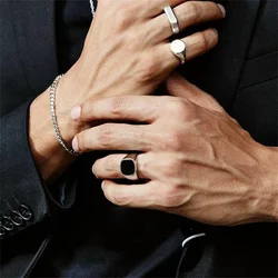 Simple Black Drop Glaze Square Alloy Ring For Men Fashion Party Jewelry Accessories Gift