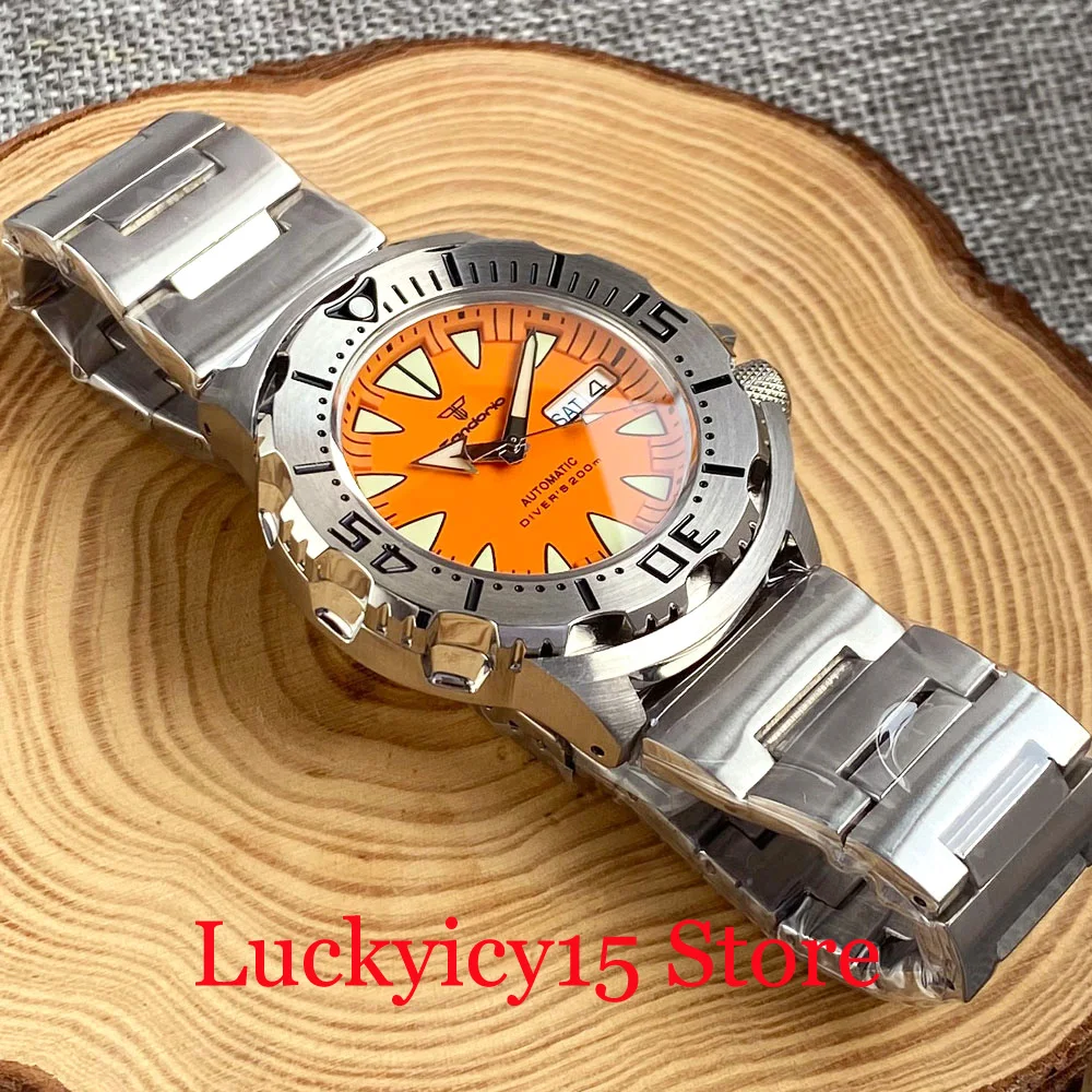 Monster Watch Diving 20ATM Men Tandorio 42MM Orange Blue Red Dial Automatic NH36A Watch Double Date Display Sapphire Glass