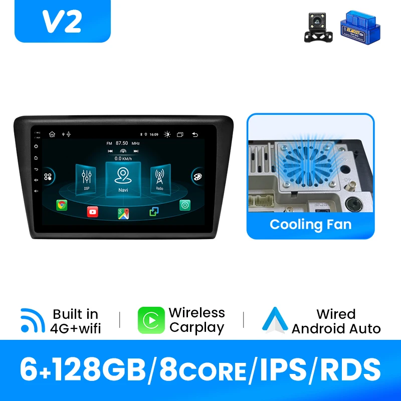 Android 14 Autoradio Speler Voor Skoda Rapid 2013 - 2018 GPS Draadloze Carplay 9 inch 1280*720 IPS multimedia DSP 4G Wifi 2Din