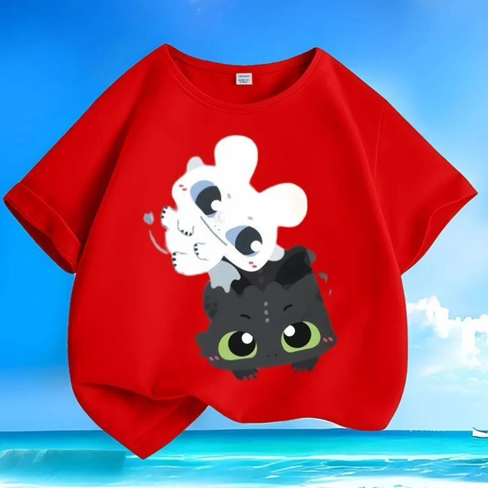 

Новая детская футболка с принтом «Как приручить дракона», стильная дышащая летняя модная уличная одежда свободного кроя с круглым вырезом для детей