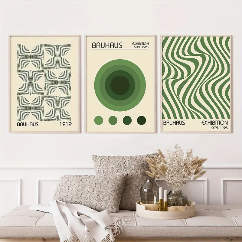 3pcs Bauhaus Geometric Wall Art Prints, Minimalist Modern Posters, Mid-Century Artwork for Home Decor, Unframed Canvas Art Set