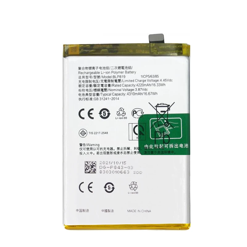 New Original 4310mAh BLP819 Mobile Phone Battery For Oppo Reno 5 Reno5 Lite Z Reno6 4G