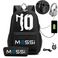 Messi Waterproof Backpack USB Charging Casual Travel Backpack Women Men Large Capacity Travel Laptop Backpack School Bags