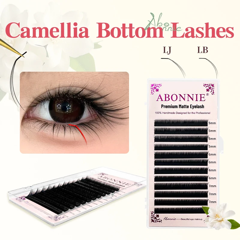 ABONNIE Camellia Lower Lashes LJ/LB Curl 5 6 7mm Mix Individual Bottom Eyelashes Extension Natural Short Mink Under Eyelash