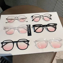 Korean Stylish Woman Sunglasses Gradient Pink Lenses Girls Decorative Glass Fashion Trendy Travelling Female Sunglass