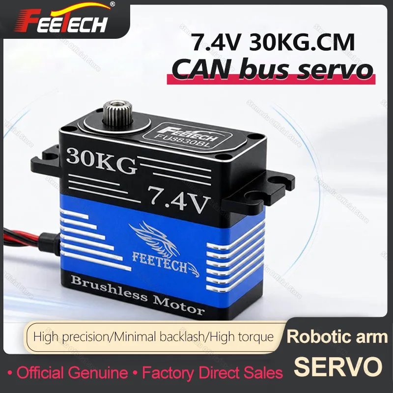 Feetech 7.4V 30kg Titanium Gear Metal FU8830BL Brushless CAN Bus Servo for RC Airplanes Crawler Cars Industrial Robotic Grippers