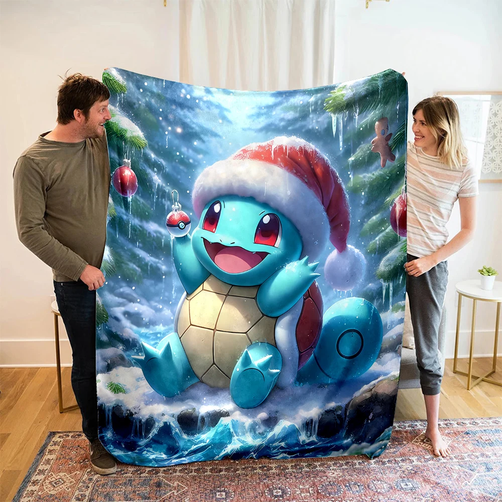 Pokemon Squirtle Cartoon Japanese Style Flannel Blanket Soft Fluffy Plush Blanket Sofa Office Quilt Throw Picnic Beach Towel