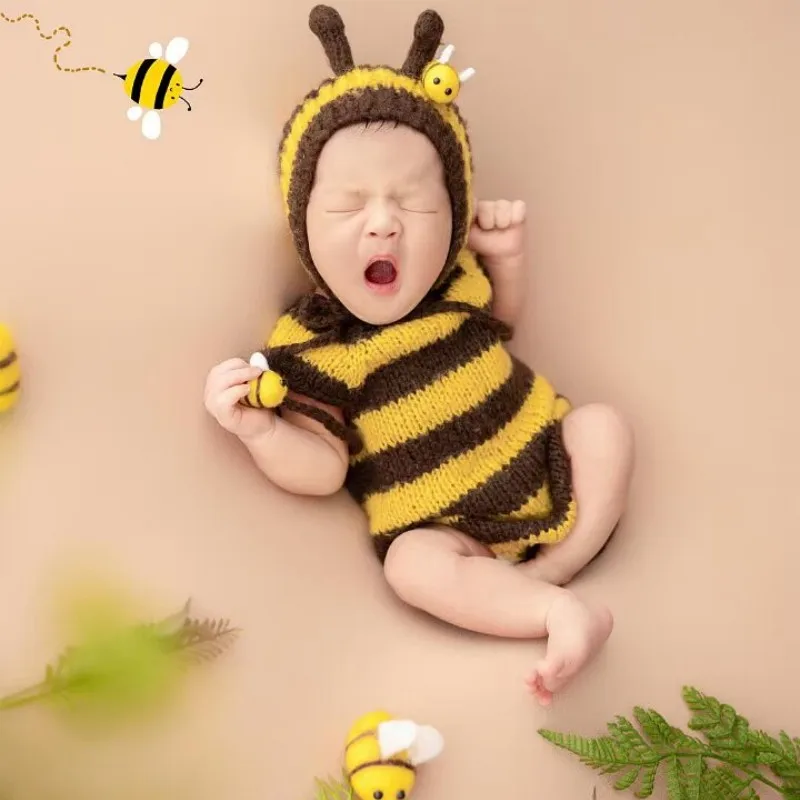 2027baby bee mohair romper for newborn photography props,handmade mohair photo clohtes