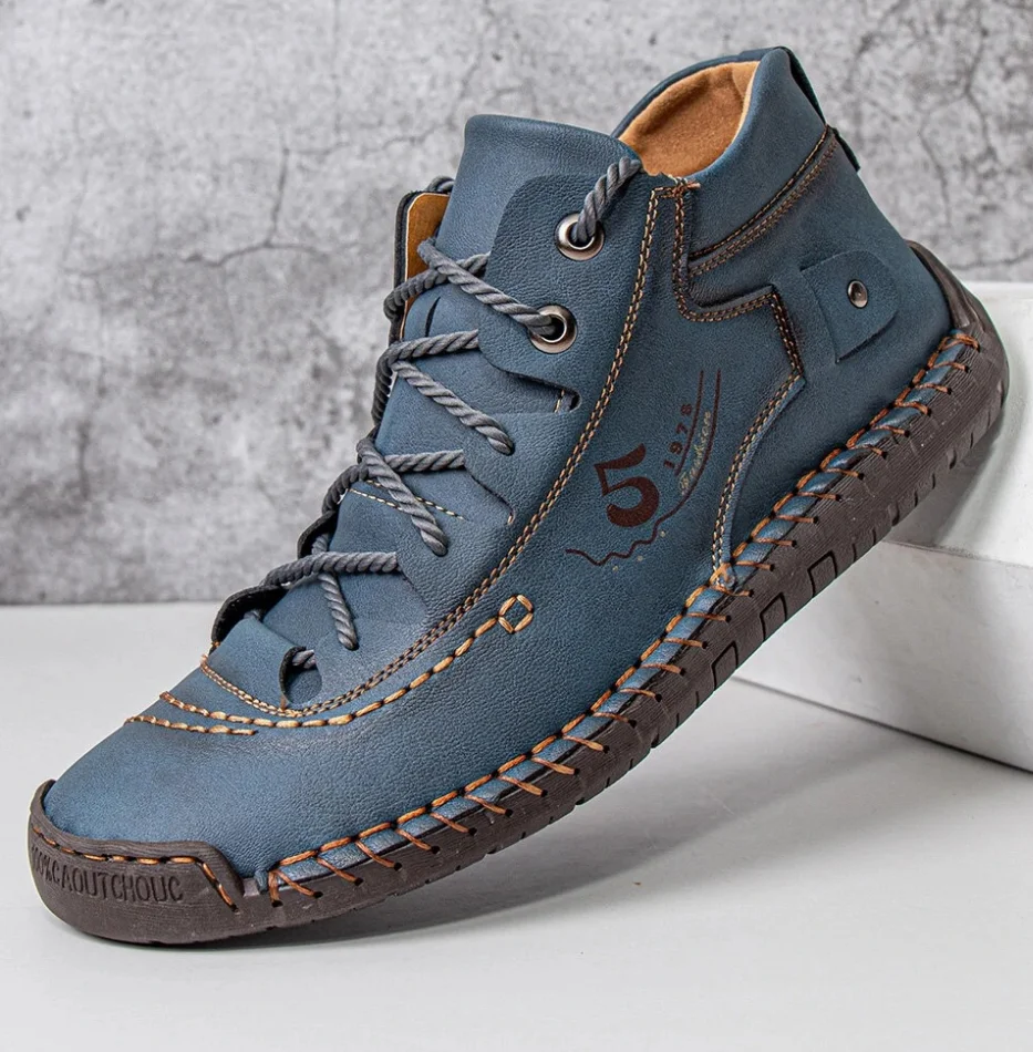 

New 2026 Handmade Leather Casual Men Shoes Design Sneakers Man Breathable Leather Shoes Men Ankle Boots Outdoor Hiking Shoes