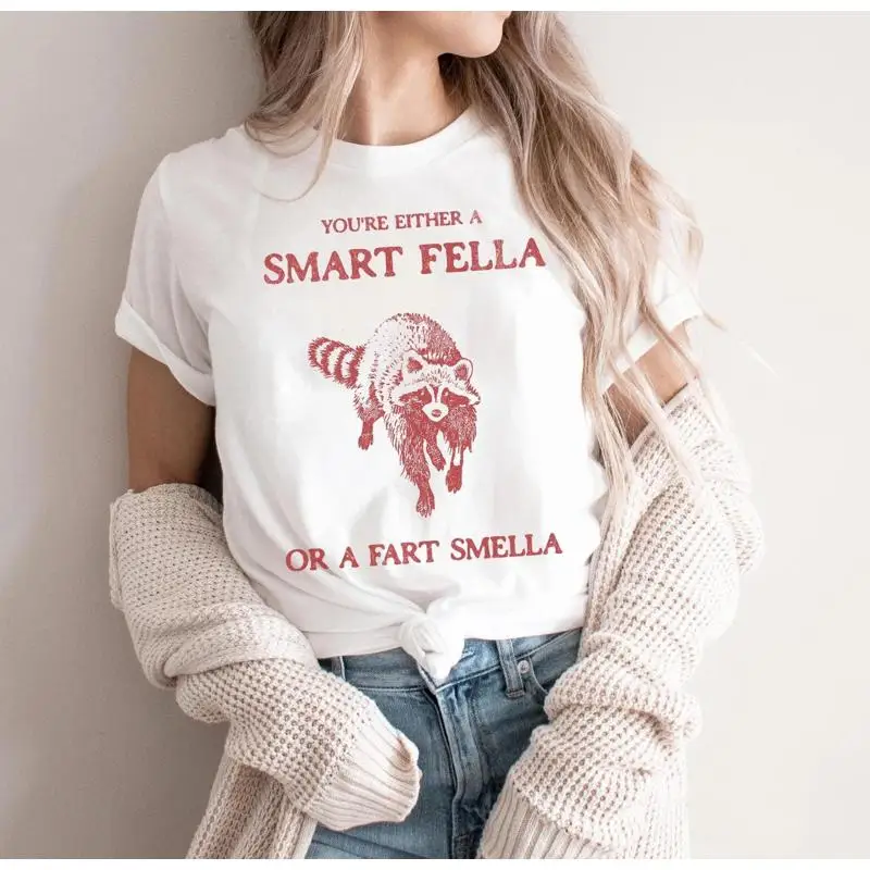 

Vintage Smart Fella Funny Raccoon T Shirt Meme Sarcastic Holiday Y2K Retro Many Colors