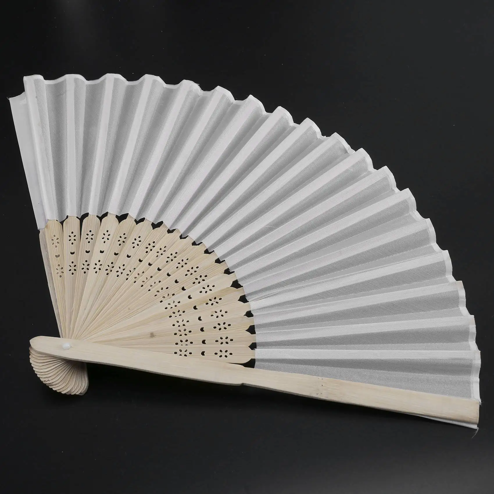2025 Trend 10 Pcs/Lot 21Cm White Color Fabric Hand Fan, Silk Hand Fan Wedding Party Promotion Favor