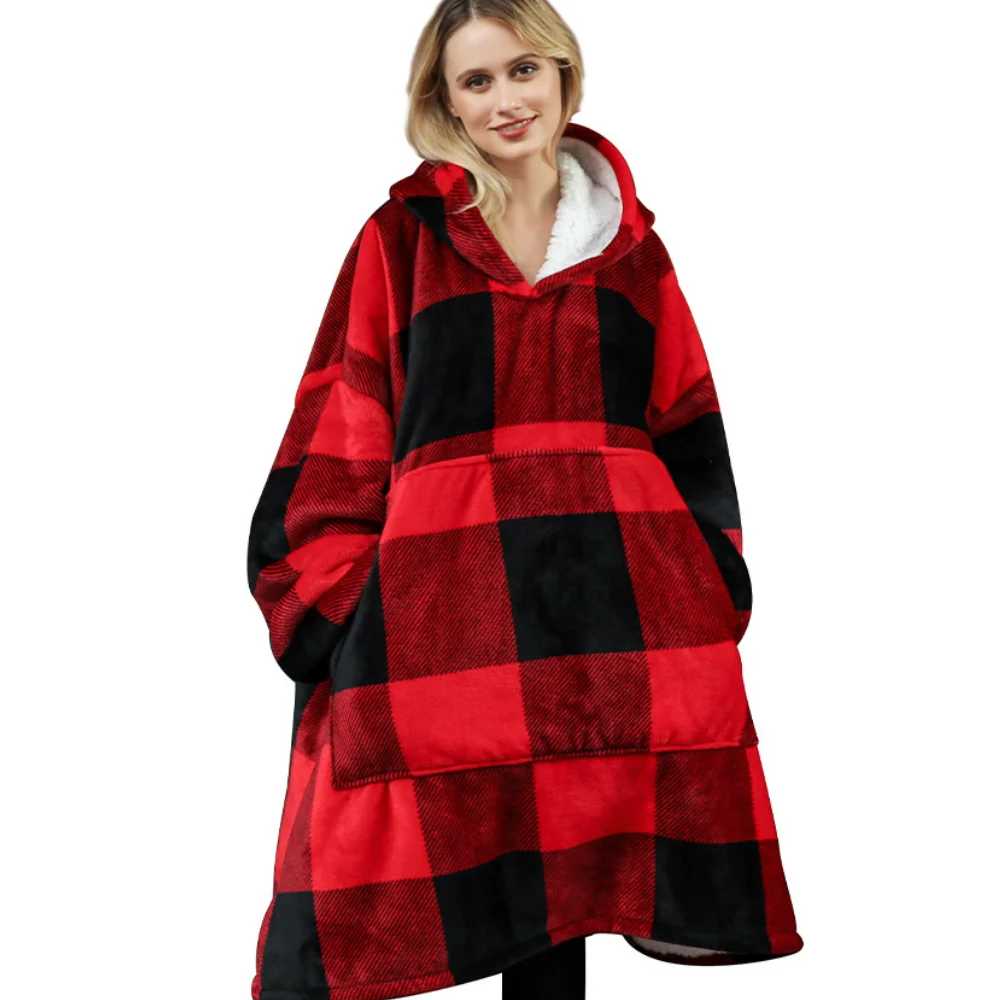 Oversized Nightgown Coral Fleece Soft Hoodies Sleepdress Winter Warm Sleepwear With Pocket Flannel Thick Sleepwear Loungewear
