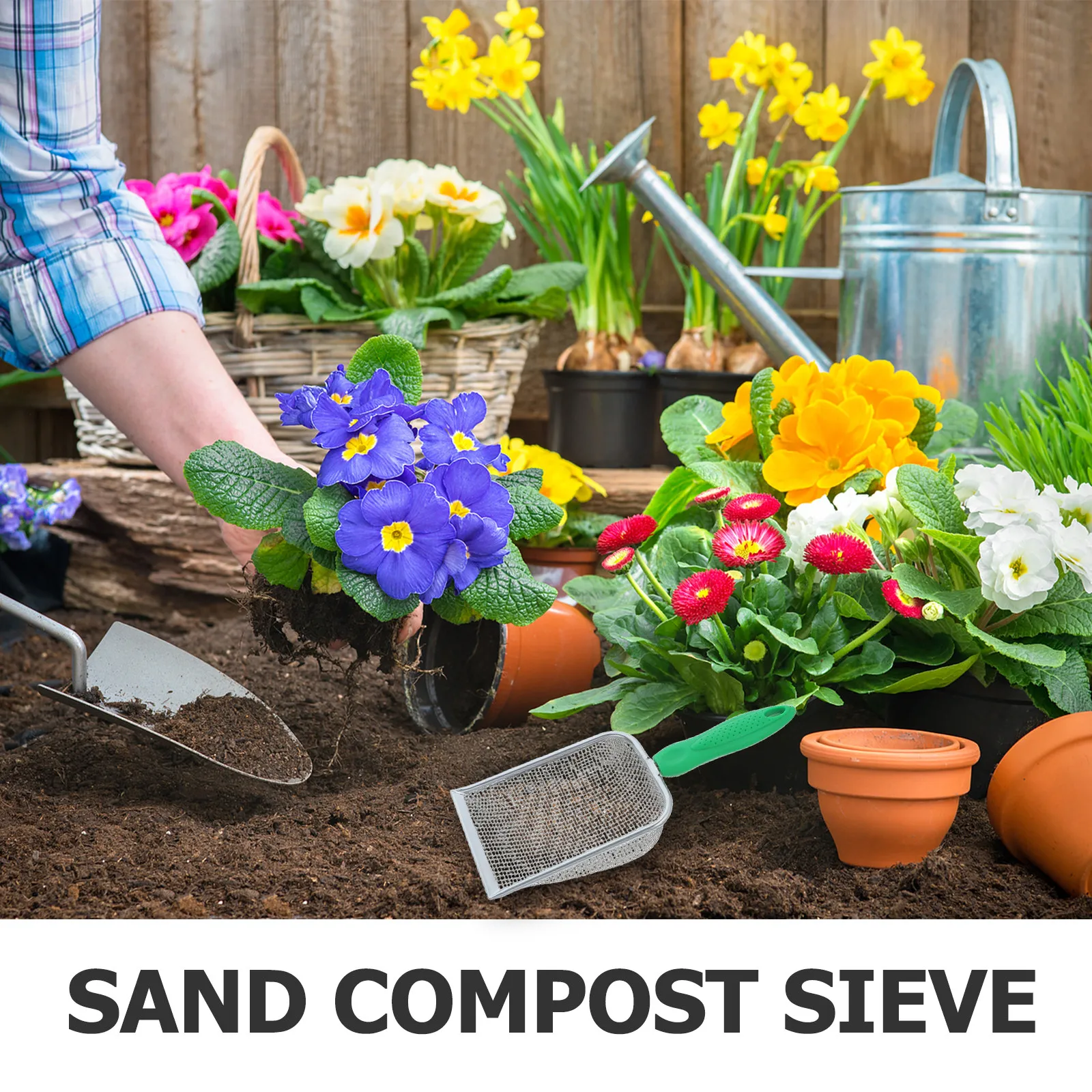 2Pcs Garden Soil Sieve Compost Soil Sifter Stainless Steel 8 10 Mesh Metal Rock Sifting Scoop for Potting Sandbox Gardening