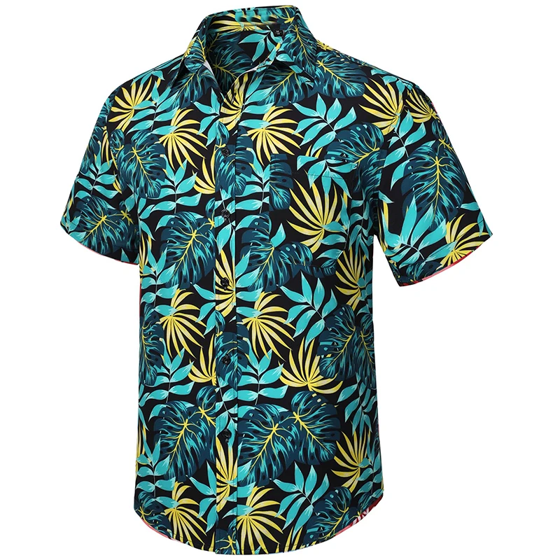 Camisa havaiana masculina de abotoar, manga curta, camisa floral casual masculina, férias na praia tropical, Aloha, verão